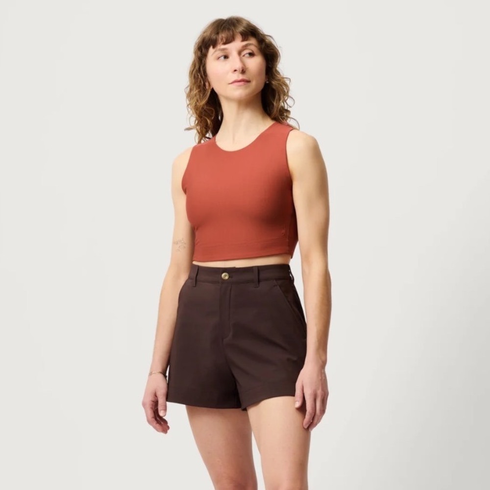 HIKERKIND Midlayer 01 Crop Tank Top Rust Terracotta Women Small Racerback Active